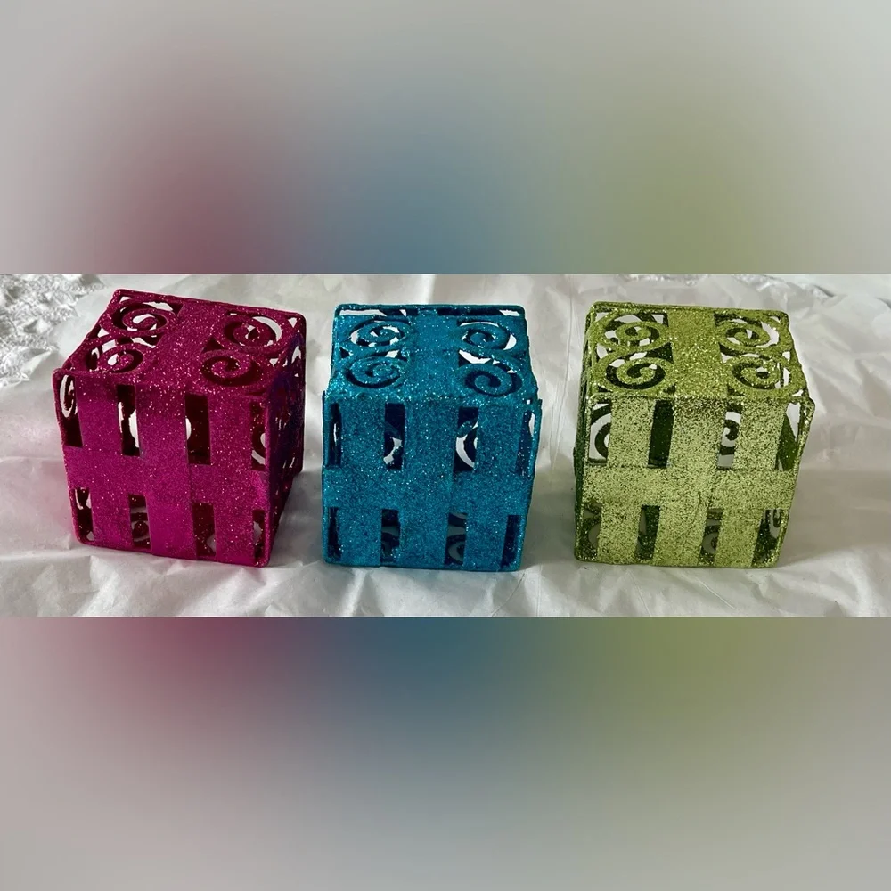 Pier 1 Glittery Pink/Teal/Green Presents Christmas Decor(3)